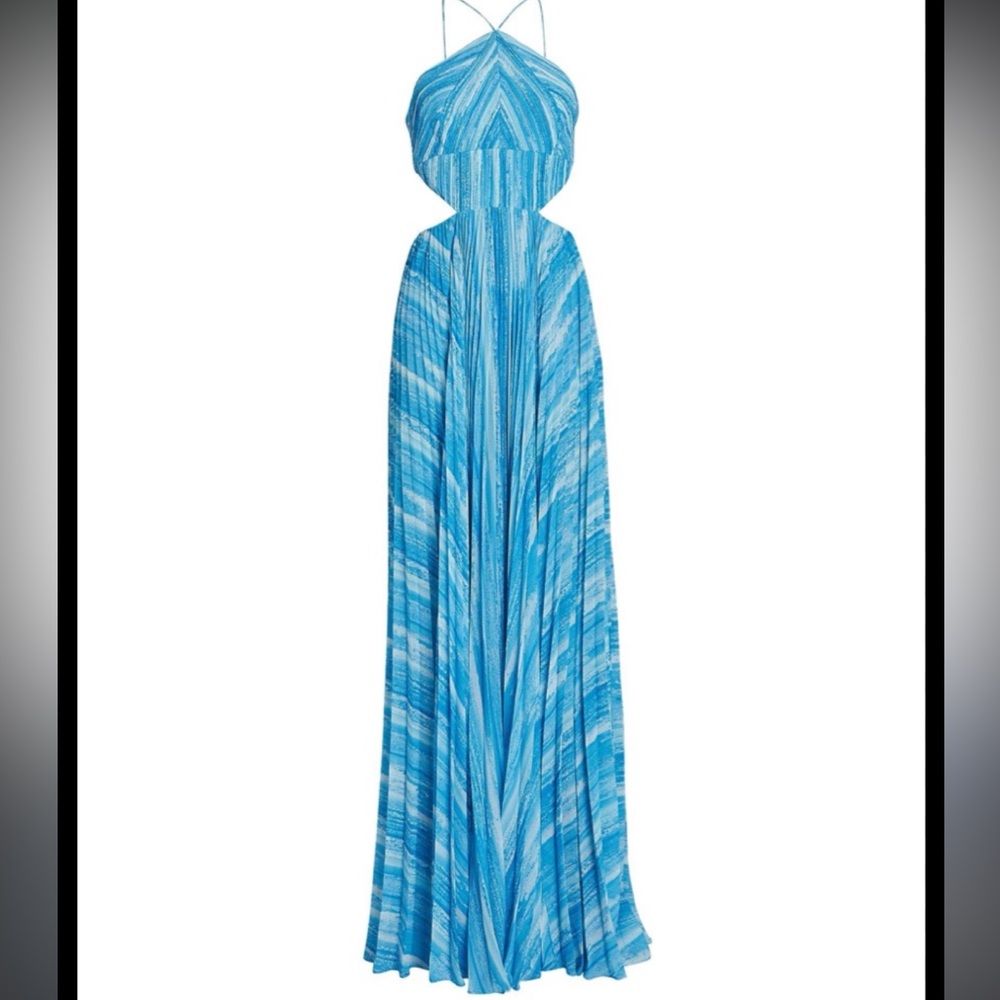 AMUR Striped Blue Halter Gown